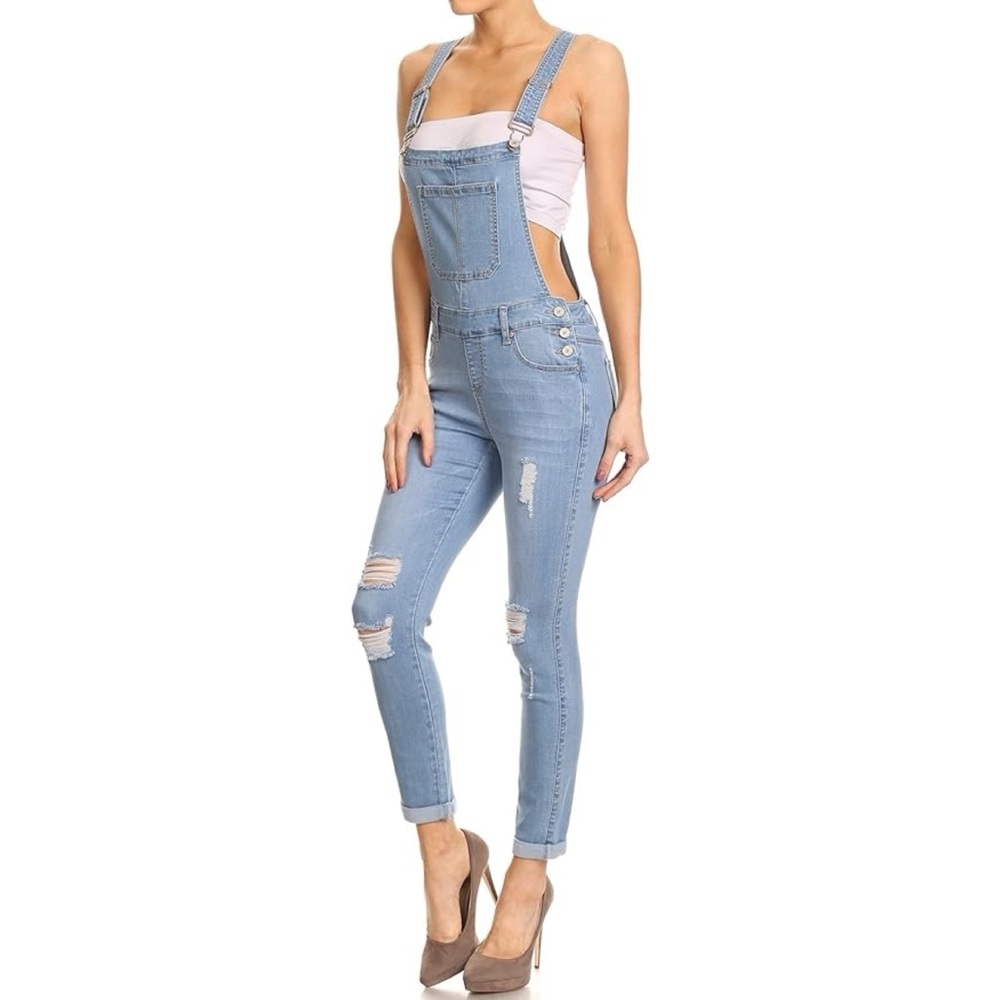 Skinny Slim Fitted Denim Overall Pants